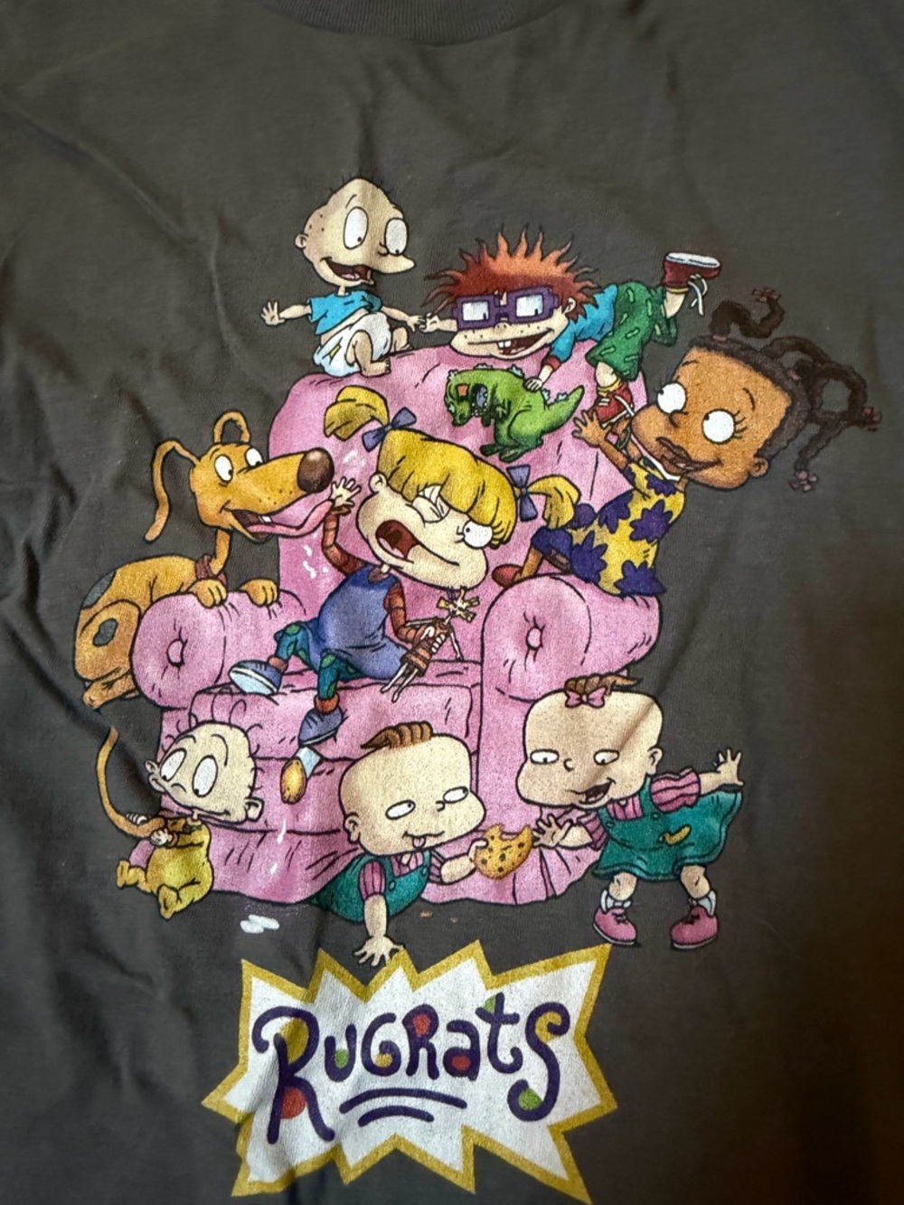Charcoal Gray Rugrats Graphic Tee with Pink Armchair NWT